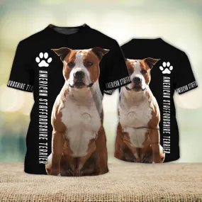 3D Dog T Shirts, American Staffordshire Never Walk Alone All Over Print T-Shirt, Gift For Pet Loves