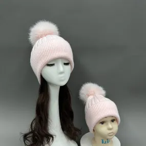 Baby Pink Faux Fur Bobble Hat