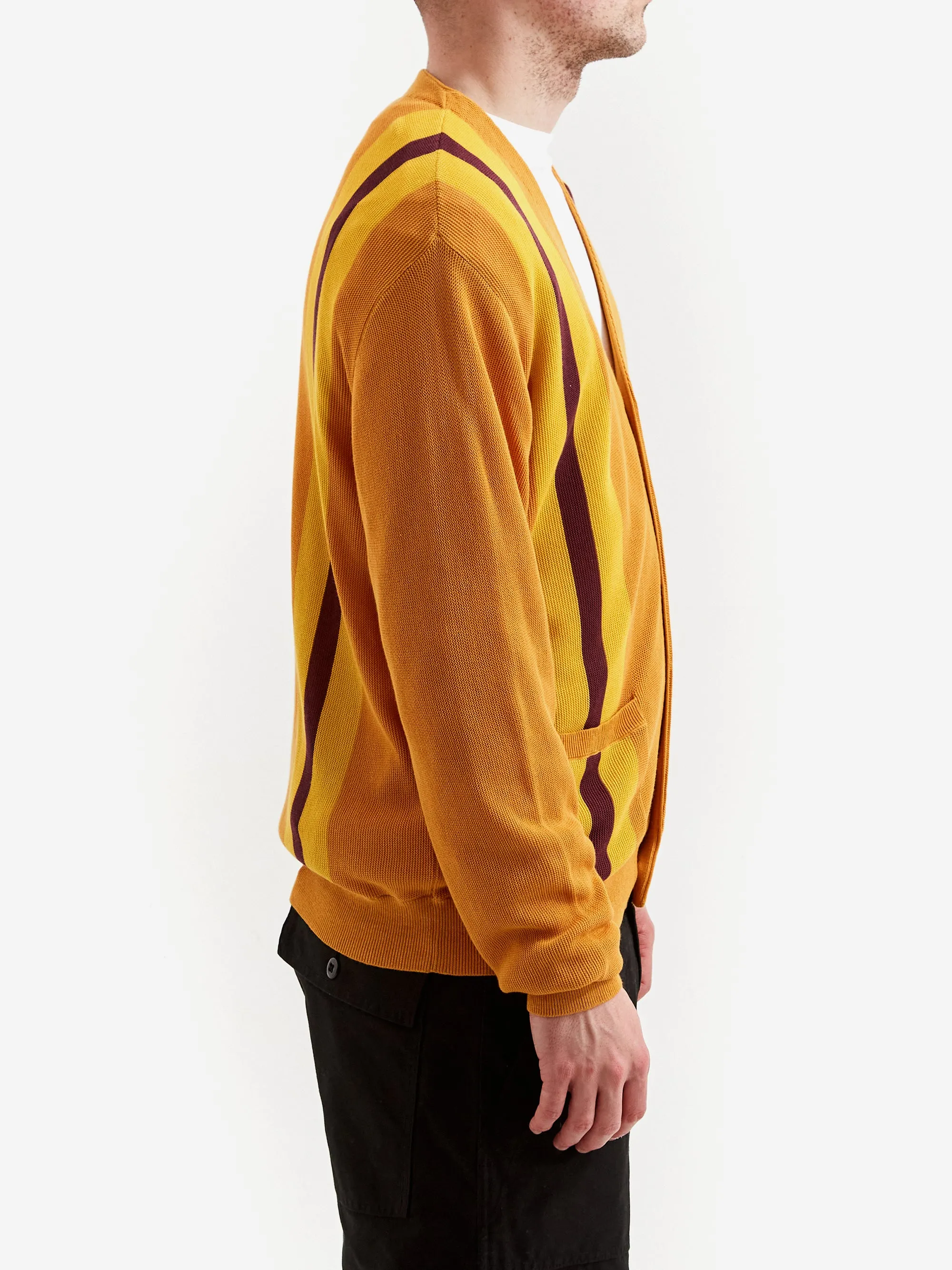 Beams Plus Stripe Jacquard Cardigan - Mustard