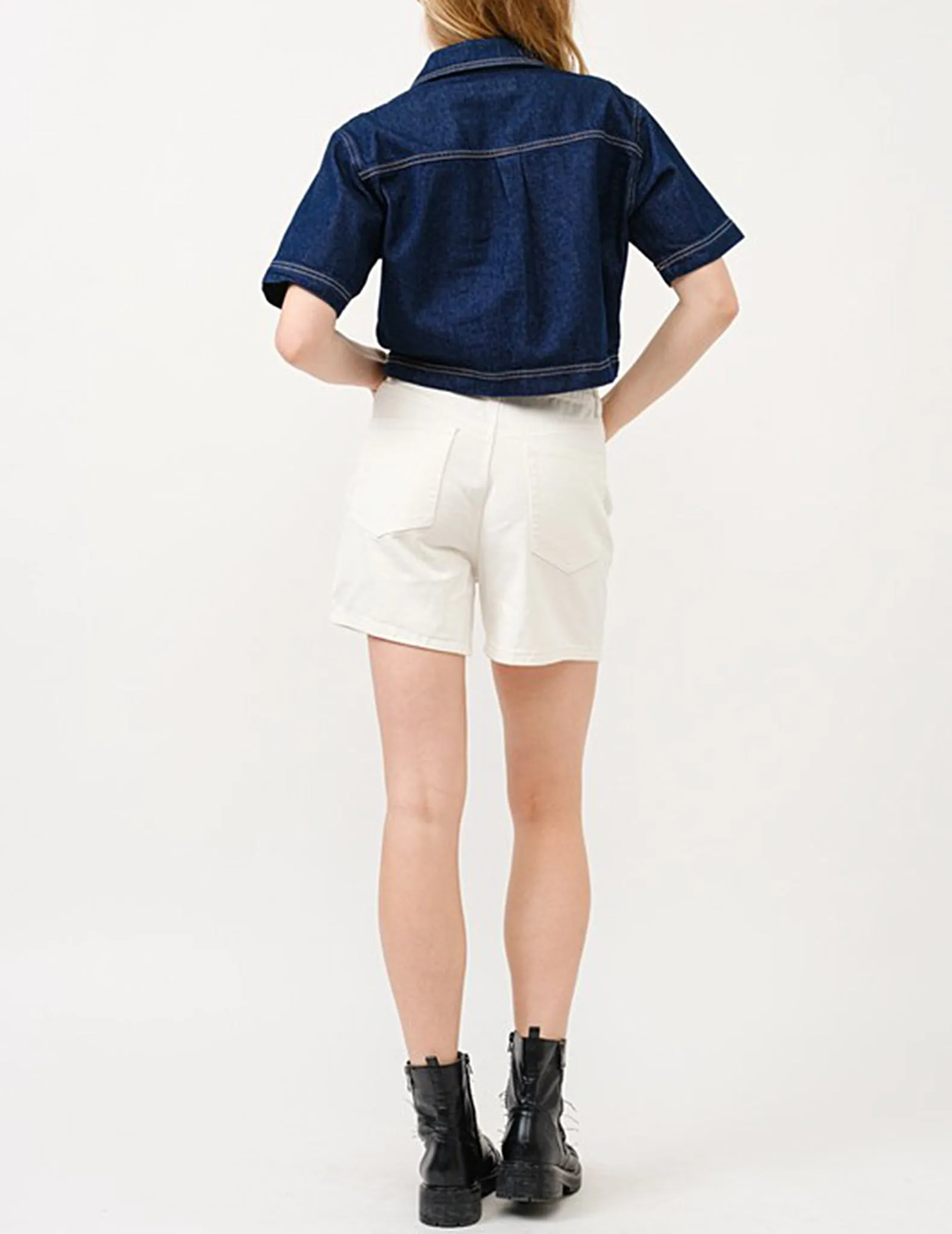 Blaire Cropped Denim Pocket Top