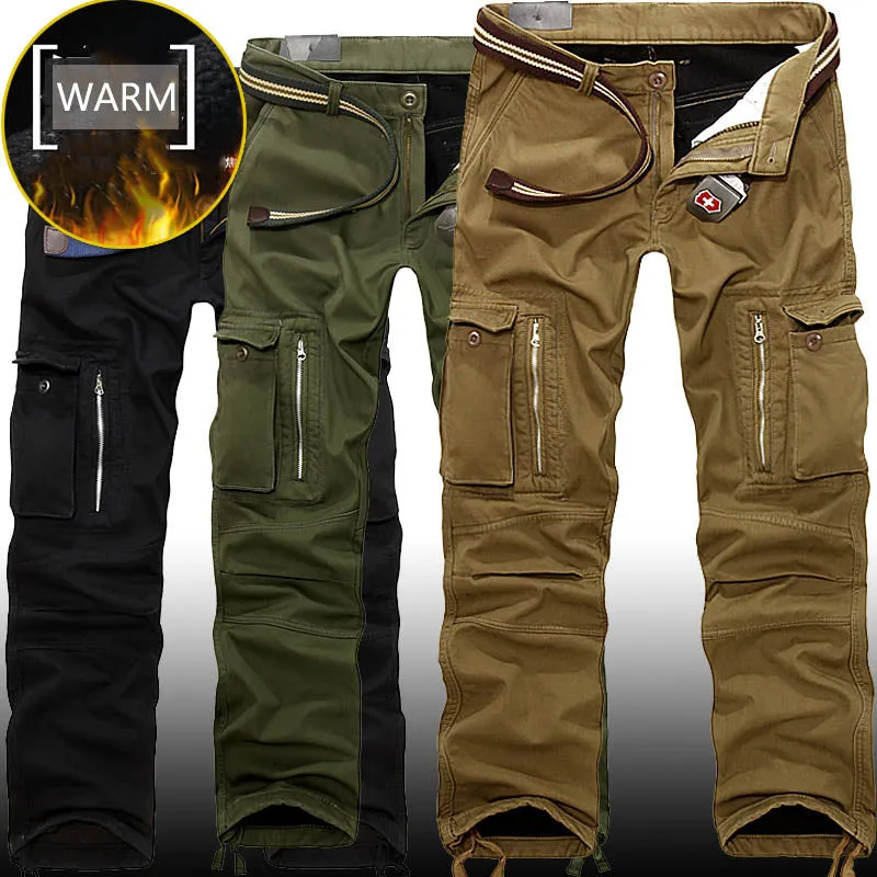 Casual Pockets Thicken Warm Winter Men's Pants