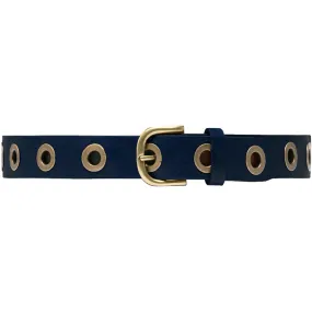 Cool jeans leather belt decorated with large eyelets / 13702 -  Dark blue