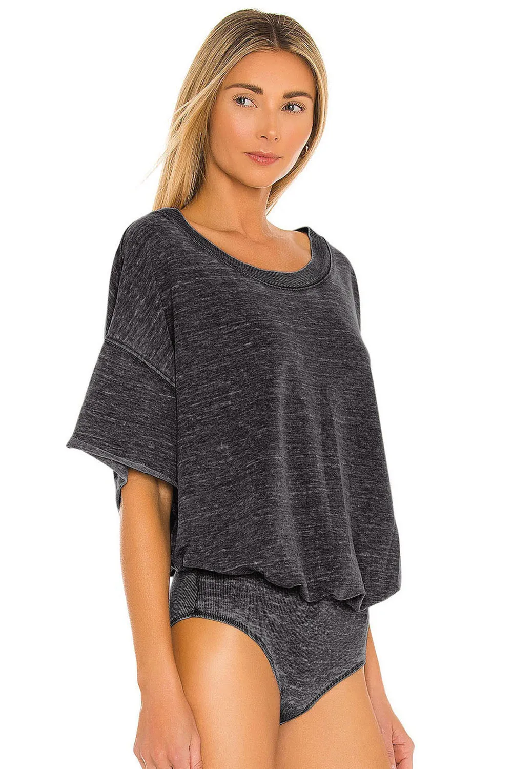 Dark Gray Drop Shoulder Sleeve Oversize Bodysuit