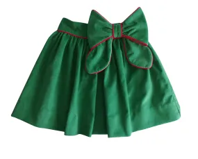 Girl's "Christmas Bows Again" Green Corduroy Skirt