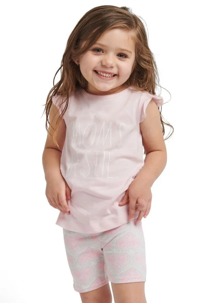 Girls "MOM'S BESTIE" Ruffle Sleeve Tank and Elastic Waistband Short Set