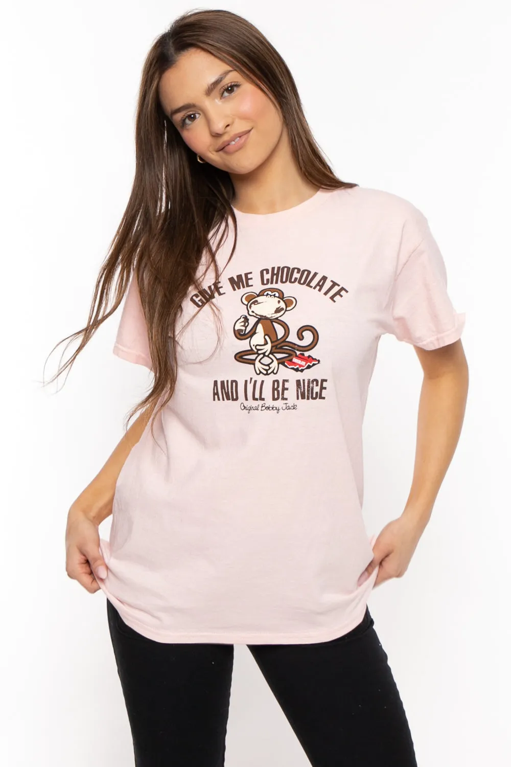 Give Me Chocolate - Bobby Jack Garment-Dyed Boyfriend T-Shirt - Pink