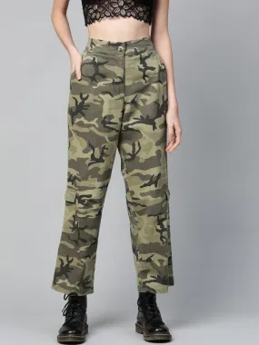 Green Camouflage Twill Side Pocket Pants