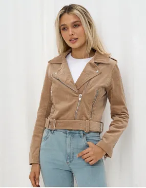 Hattie Cord Biker Jacket - Beige