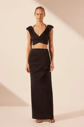 LANI DRAPED MAXI SKIRT - BLACK