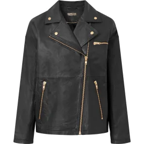 Leah biker jacket in soft and delicious leather / 50854 - Black / Gold